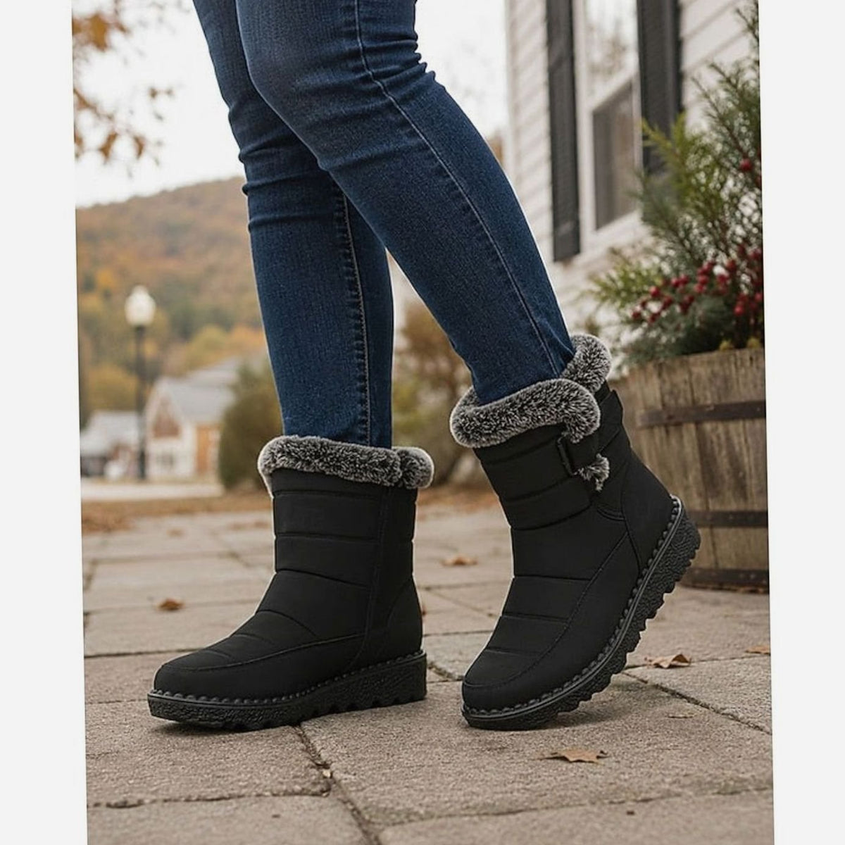 Women's Fur-Trimmed Slip-On Winter Snow Boots