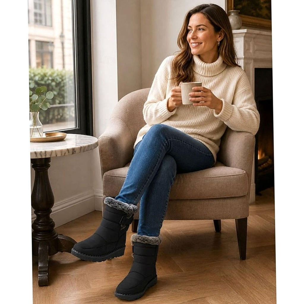 Women's Fur-Trimmed Slip-On Winter Snow Boots