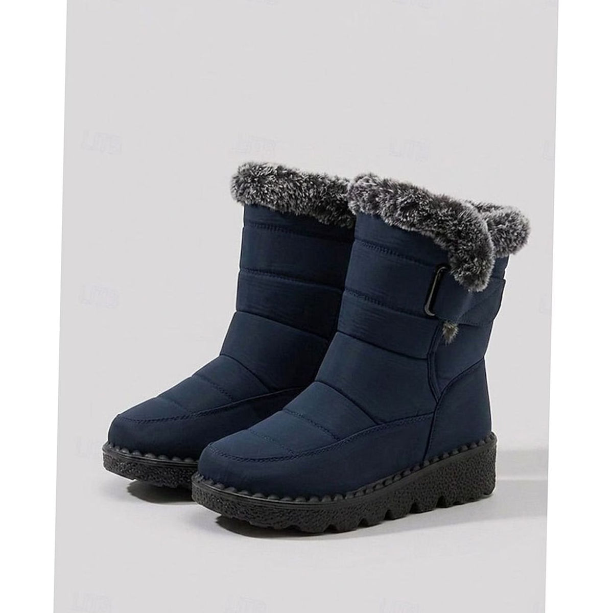 Women's Fur-Trimmed Slip-On Winter Snow Boots - Blue