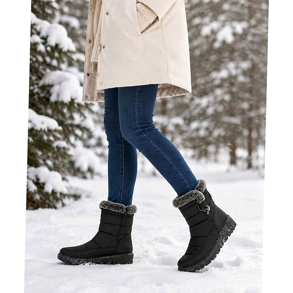 Women's Fur-Trimmed Slip-On Winter Snow Boots