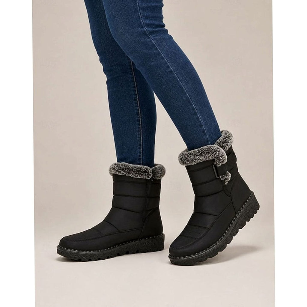 Women's Fur-Trimmed Slip-On Winter Snow Boots