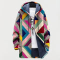 Women's Geometric Print Fleece-Lined Hooded Zip Sweater - Multicolor