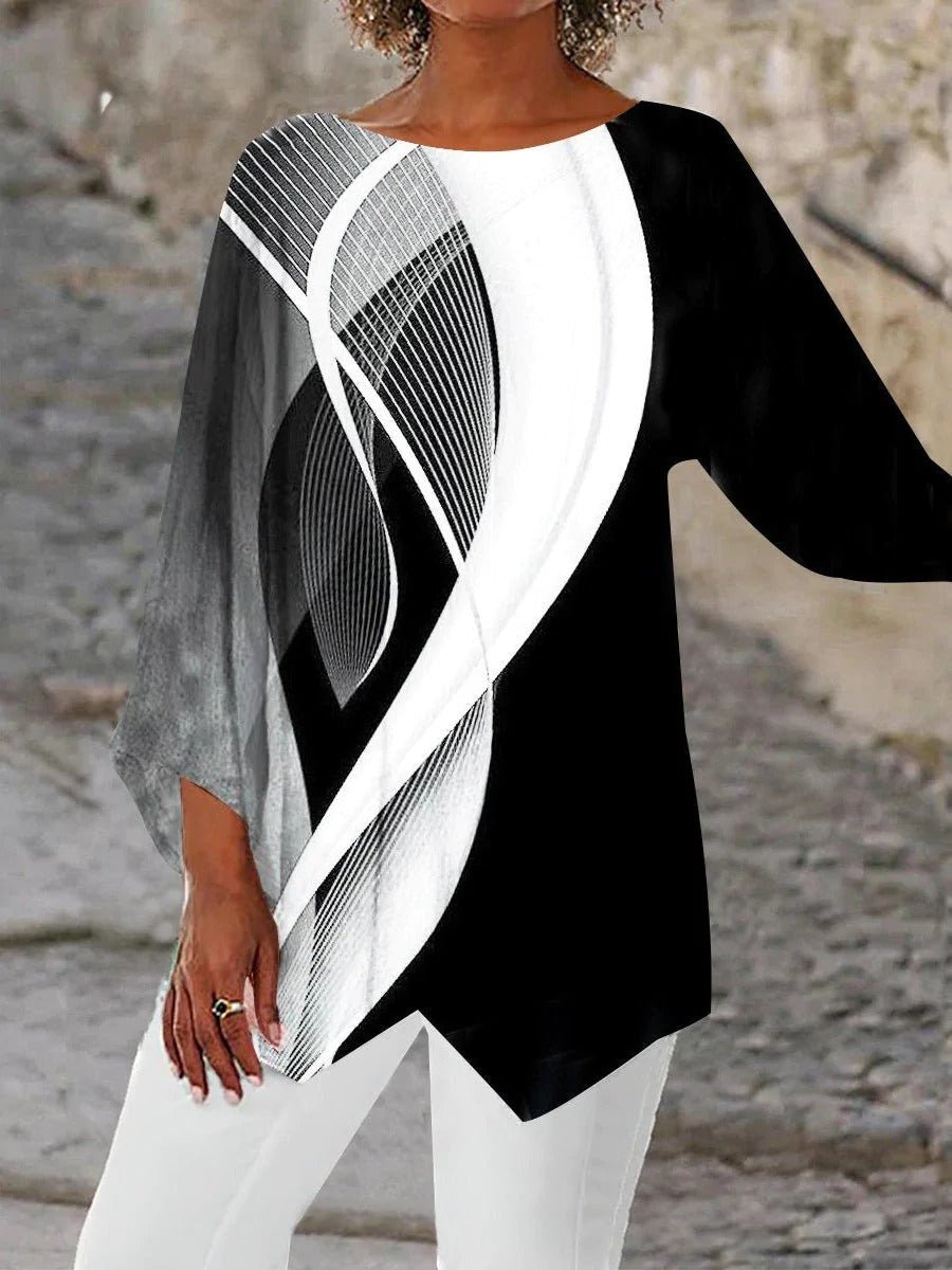 Women's Geometric Print Long-Sleeve Asymmetric Tunic Top
