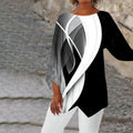 Women's Geometric Print Long-Sleeve Asymmetric Tunic Top - Schwarz und weiß