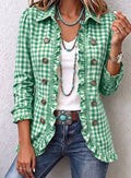 Women's Gingham Ruffle-Trim Double-Button Long-Sleeve Jacket - Green