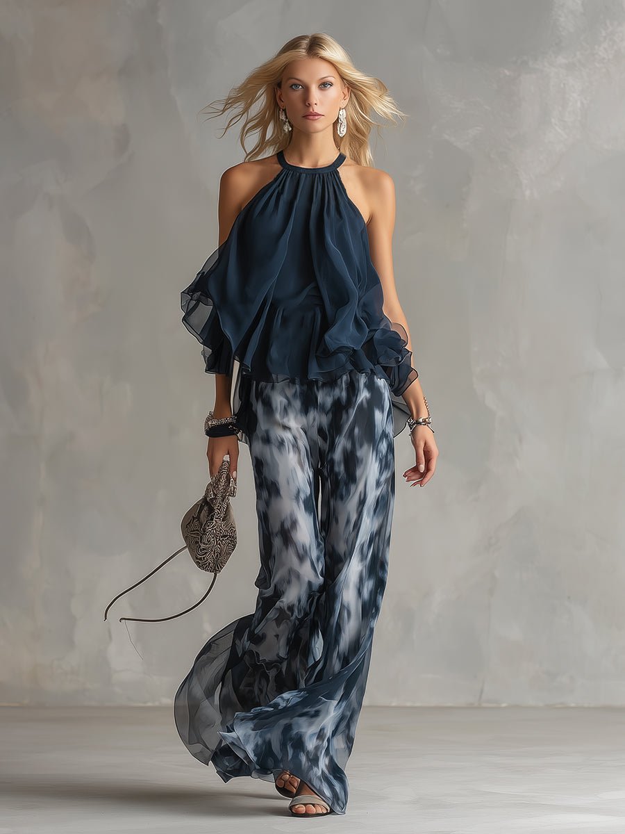 Women's Halter Neck Wide-Leg Two-Piece Set