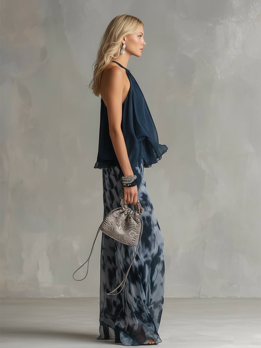 Women's Halter Neck Wide-Leg Two-Piece Set