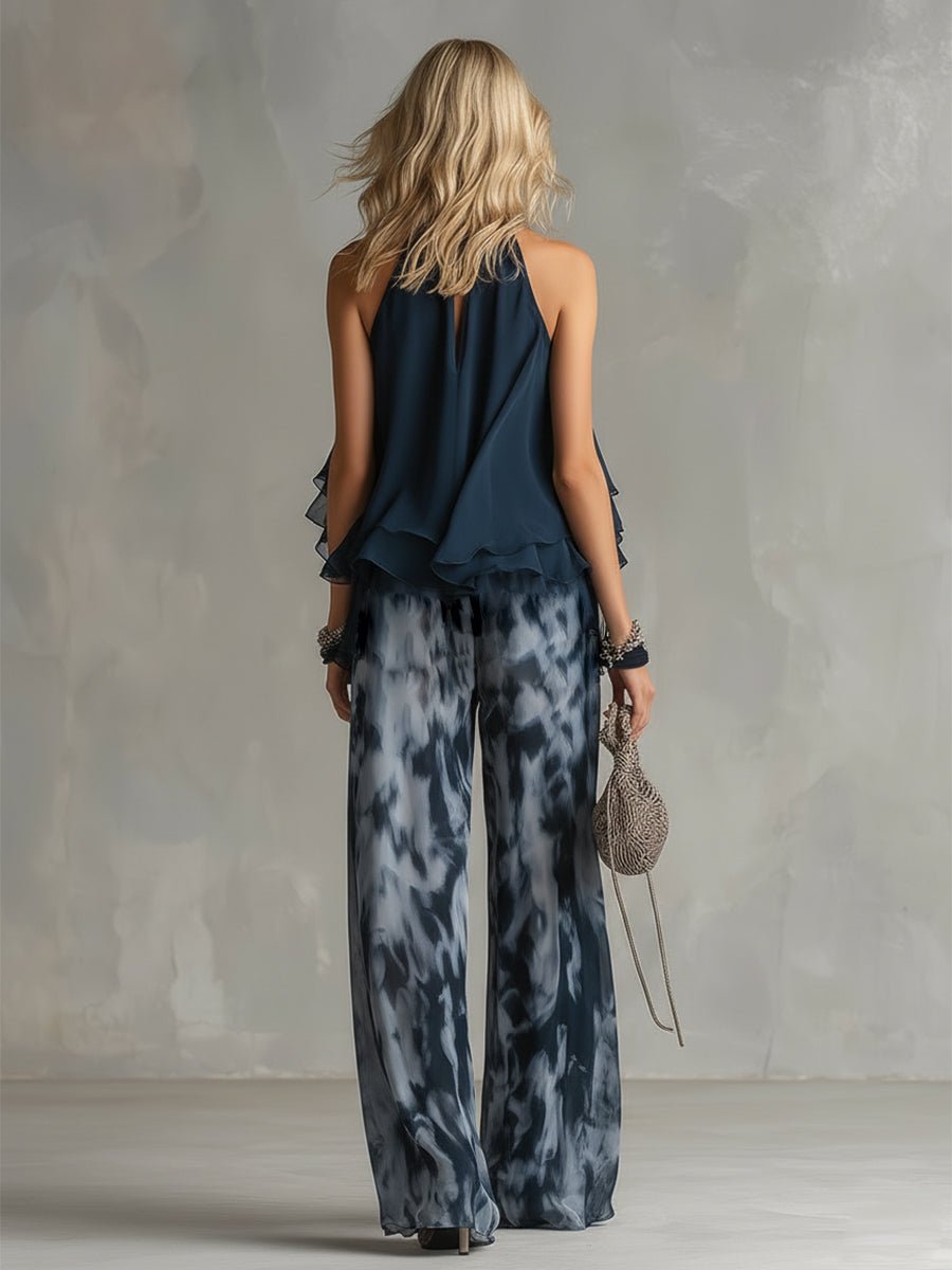 Women's Halter Neck Wide-Leg Two-Piece Set