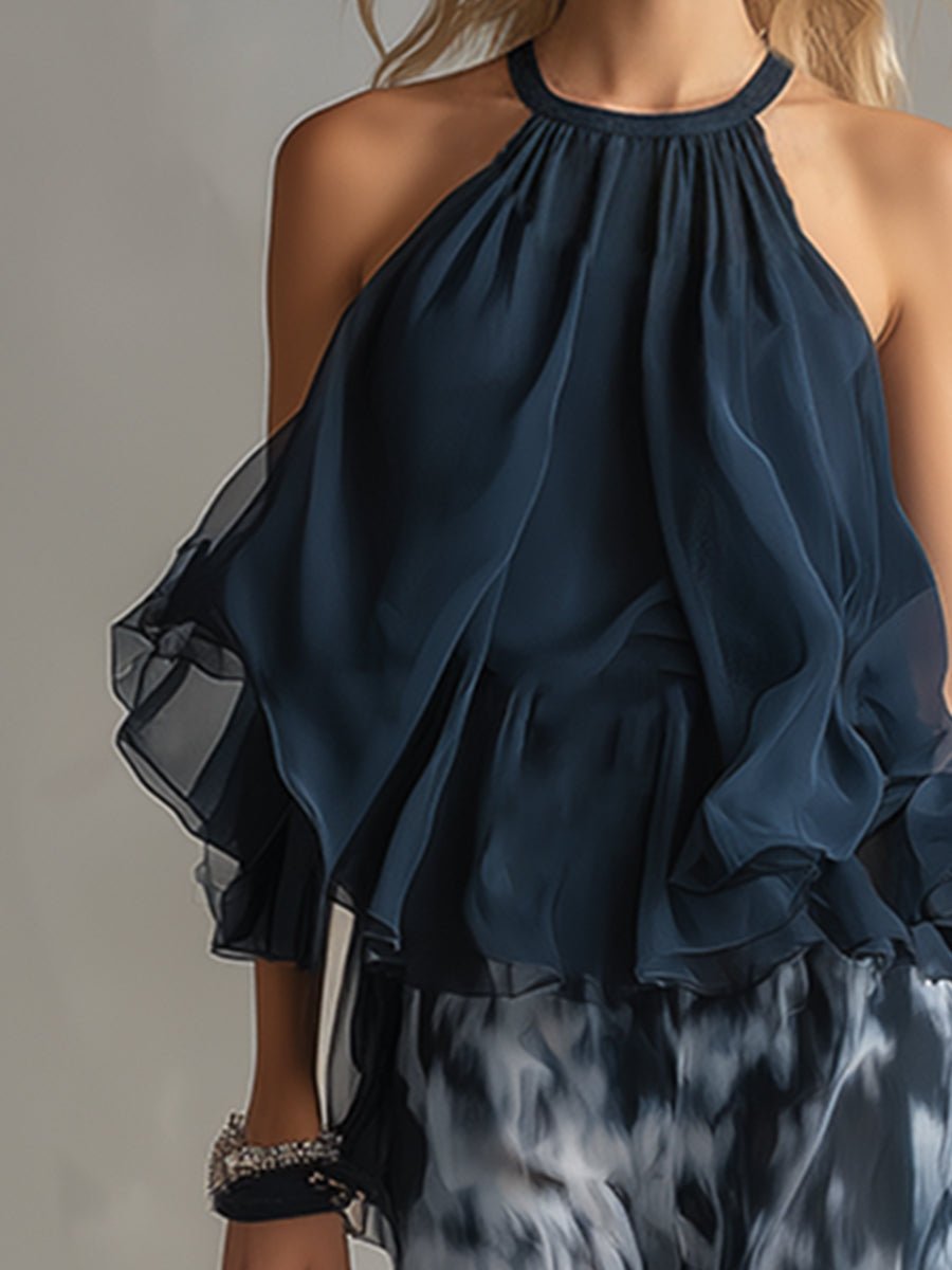 Women's Halter Neck Wide-Leg Two-Piece Set