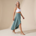Women's High-Waist A-Line Midi Skirt High-Low Hem Built-In Shorts - Mint Blue