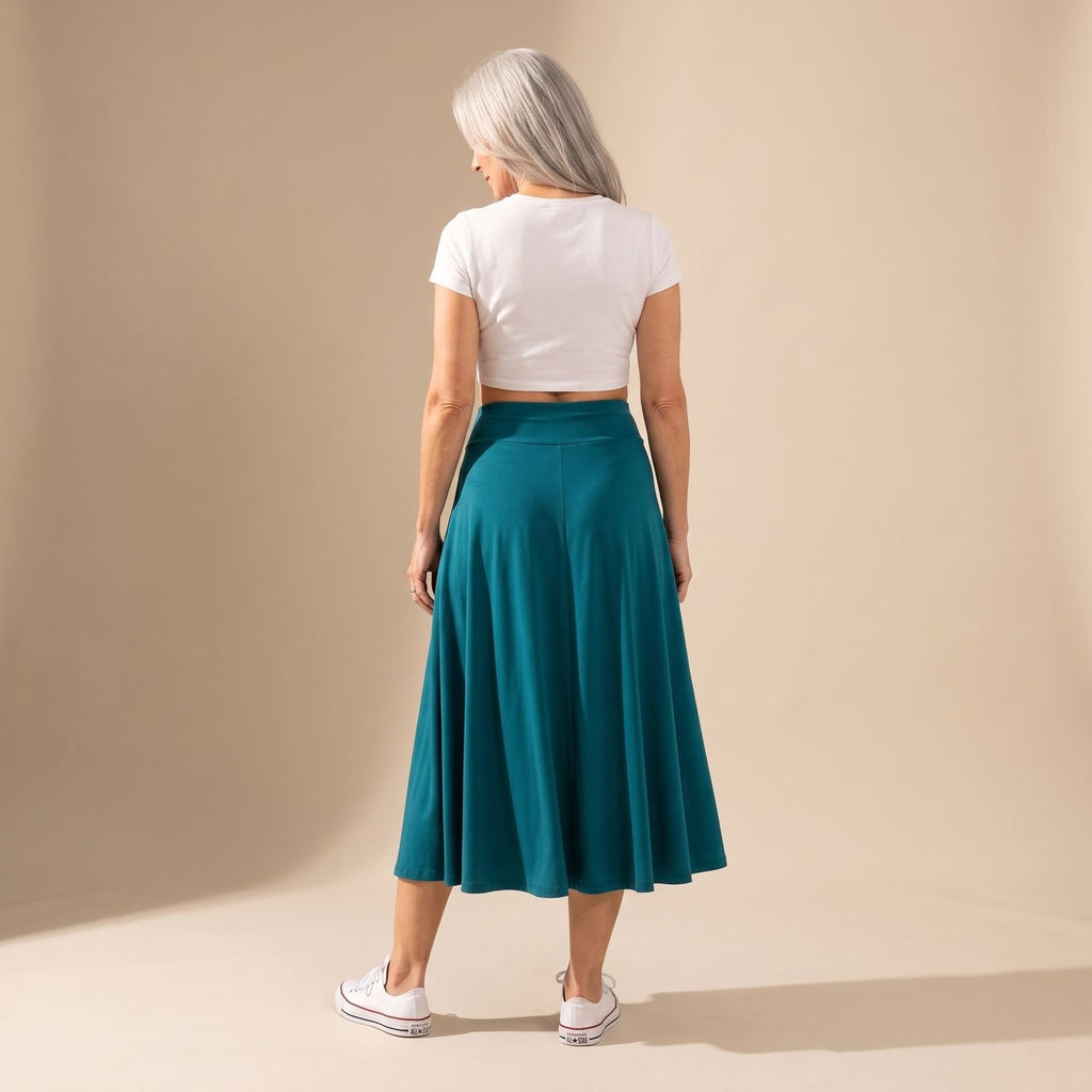 Women's High-Waist A-Line Midi Skirt High-Low Hem Built-In Shorts