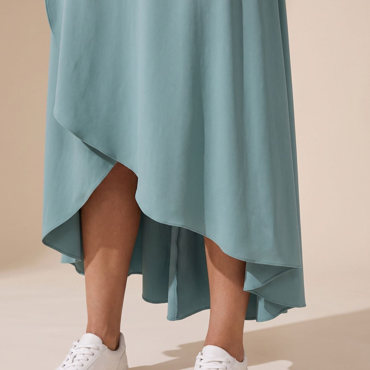 Women's High-Waist A-Line Midi Skirt High-Low Hem Built-In Shorts