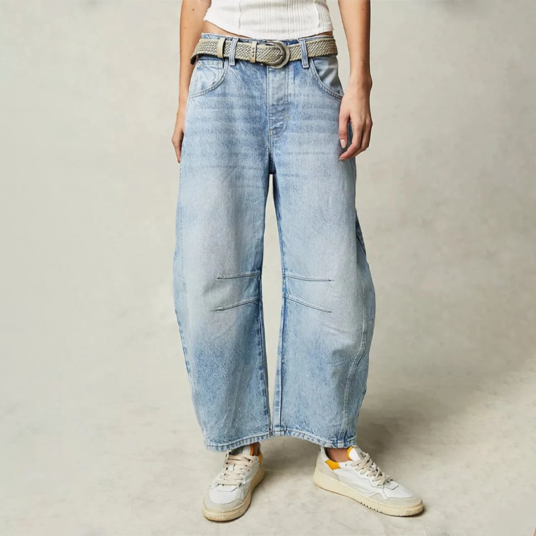 Women's High-Waist Barrel-Leg Relaxed-Fit Denim Jeans - Light Blue