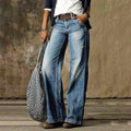 Women's High-Waist Retro Wide-Leg Distressed Denim Jeans - Light blue