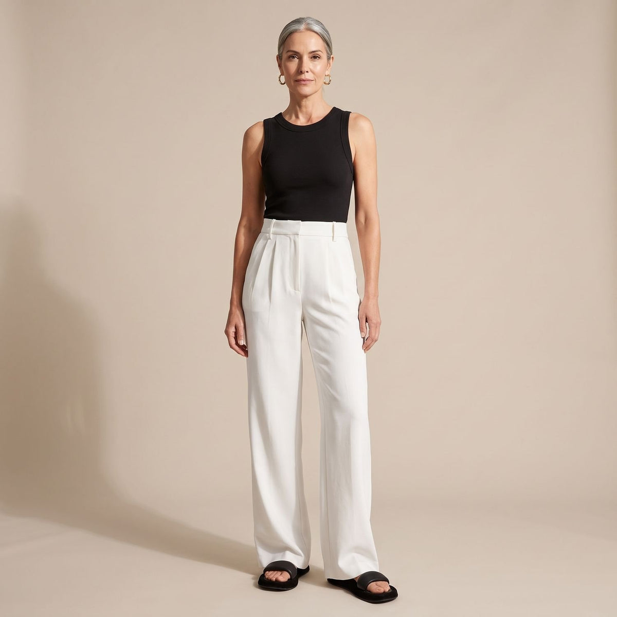 Women's High-Waist Wide-Leg Tailored Dress Pants - White