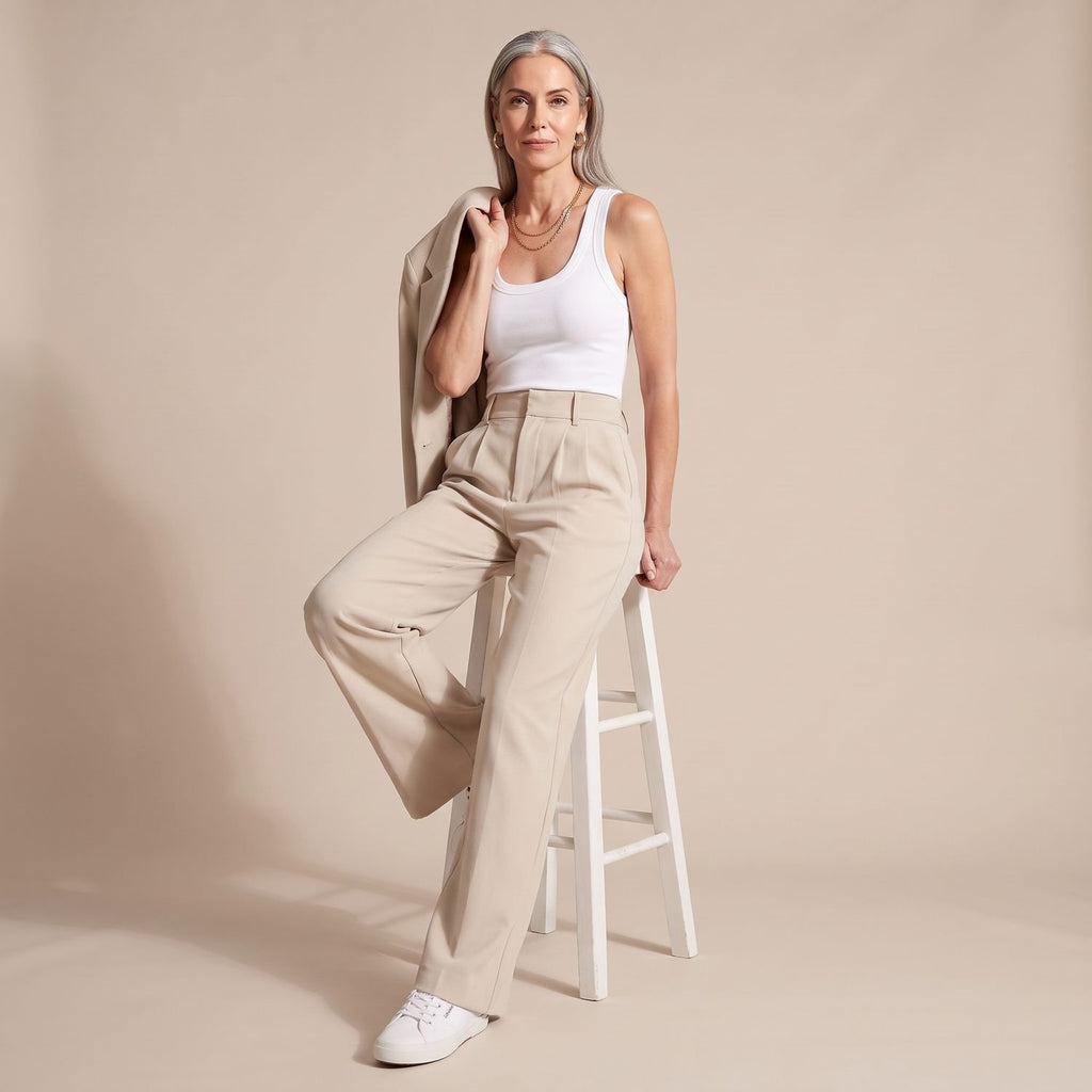 Women's High-Waist Wide-Leg Tailored Dress Pants - Beige