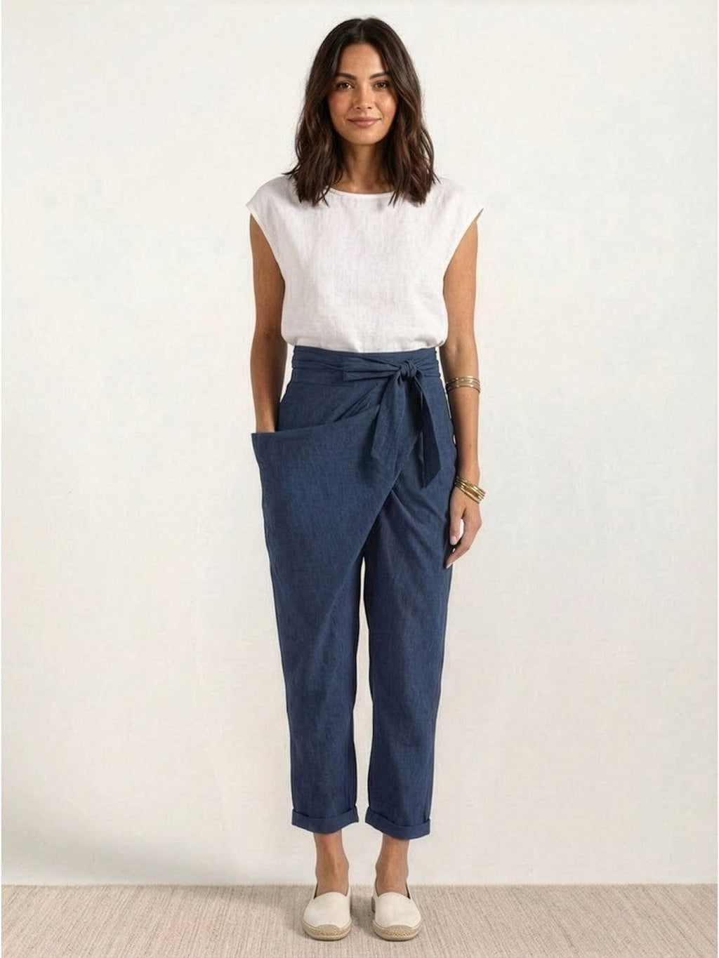 Women's High-Waist Wrap-Front Cropped Tapered Pants