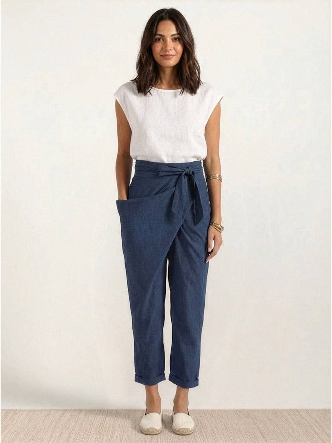 Women's High-Waist Wrap-Front Cropped Tapered Pants