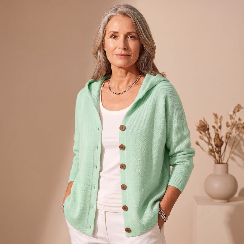 Women's Hooded Button-Front Knit Cardigan - Green
