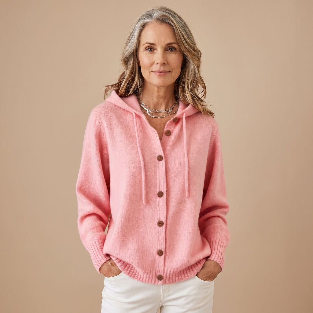 Women's Hooded Button-Front Knit Cardigan Sweater - Pink