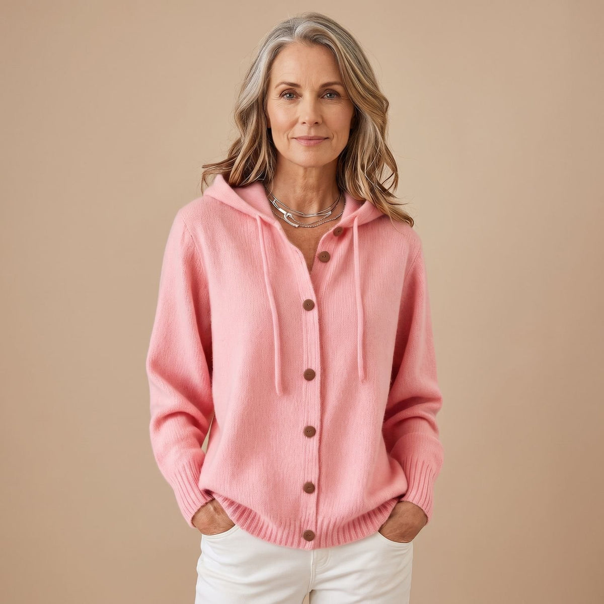Women's Hooded Button-Front Knit Cardigan Sweater - Pink