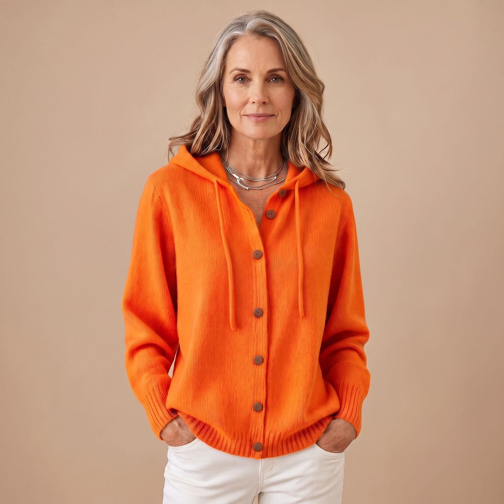 Women's Hooded Button-Front Knit Cardigan Sweater - Orange