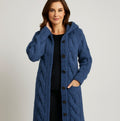 Women's Hooded Cable-Knit Long Button Cardigan - Blue