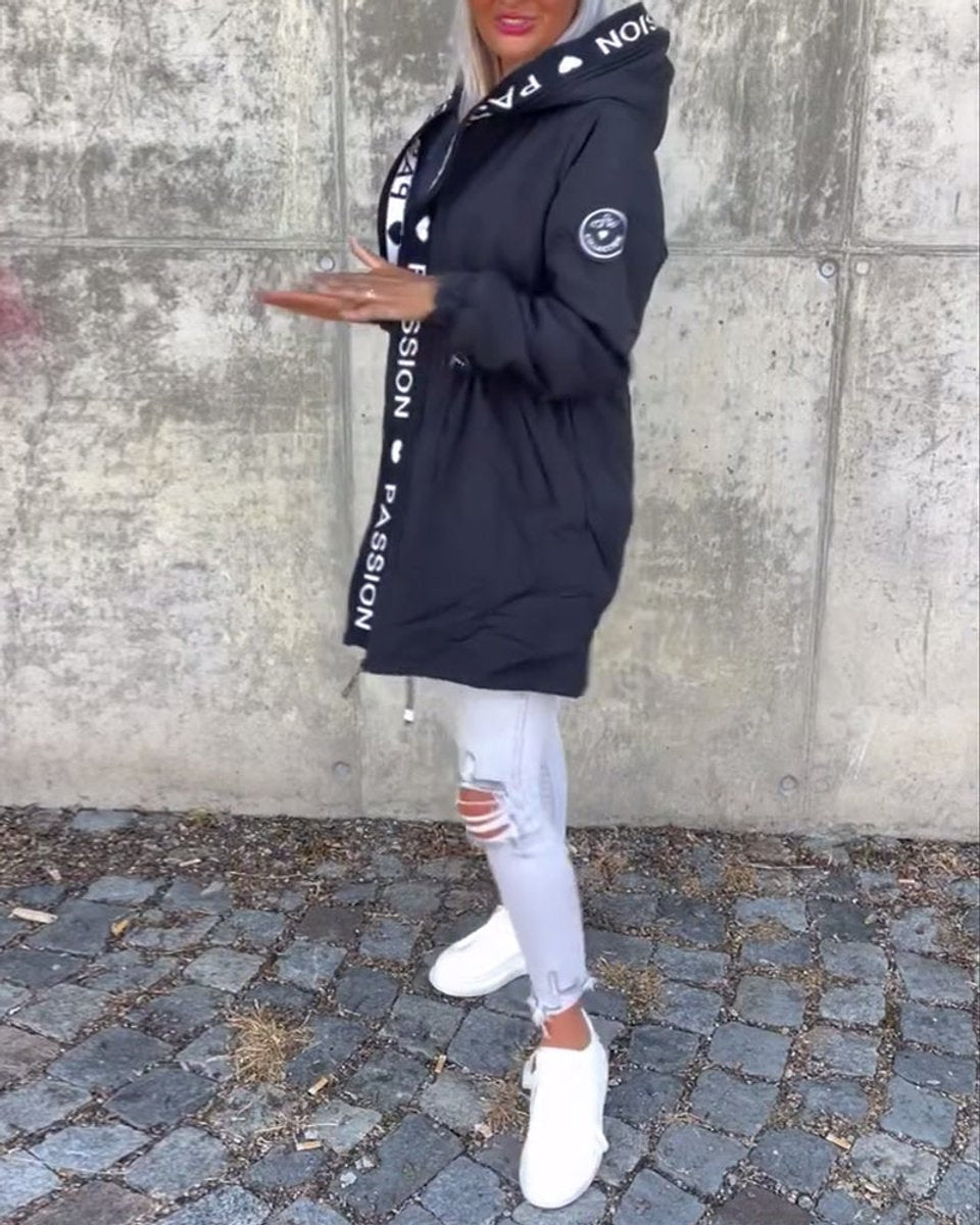 Women's Hooded Drawstring Relaxed-Fit Mid-Length Coat