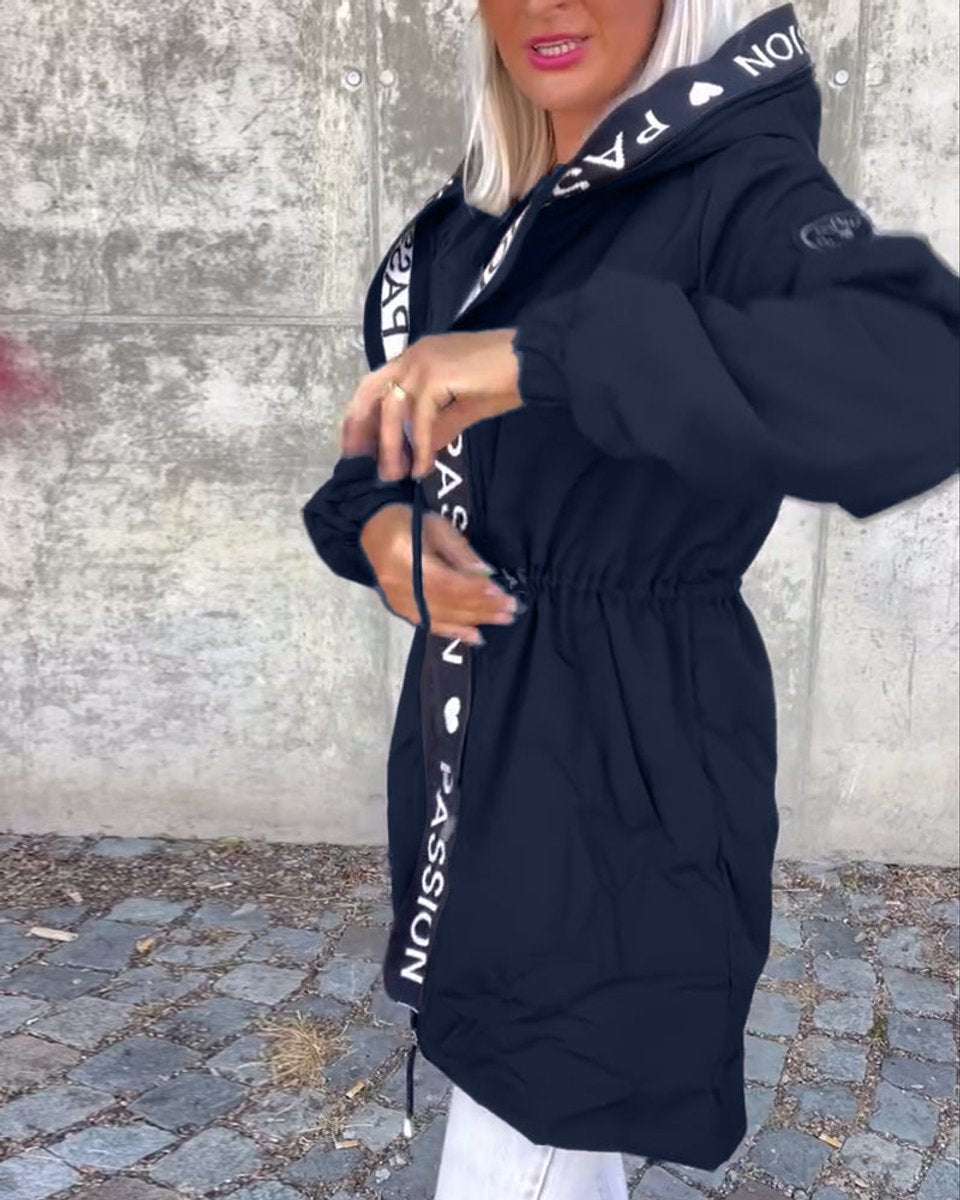 Women's Hooded Drawstring Relaxed-Fit Mid-Length Coat