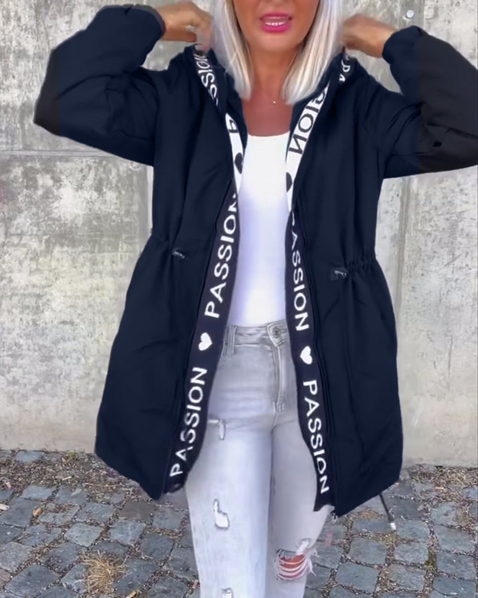 Women's Hooded Drawstring Relaxed-Fit Mid-Length Coat