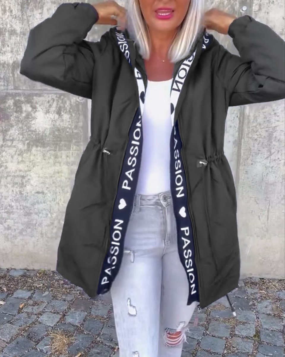 Women's Hooded Drawstring Relaxed-Fit Mid-Length Coat