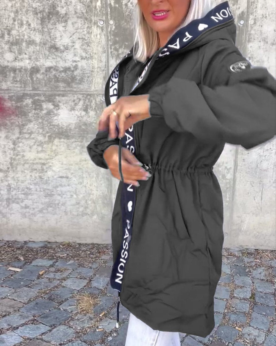 Women's Hooded Drawstring Relaxed-Fit Mid-Length Coat