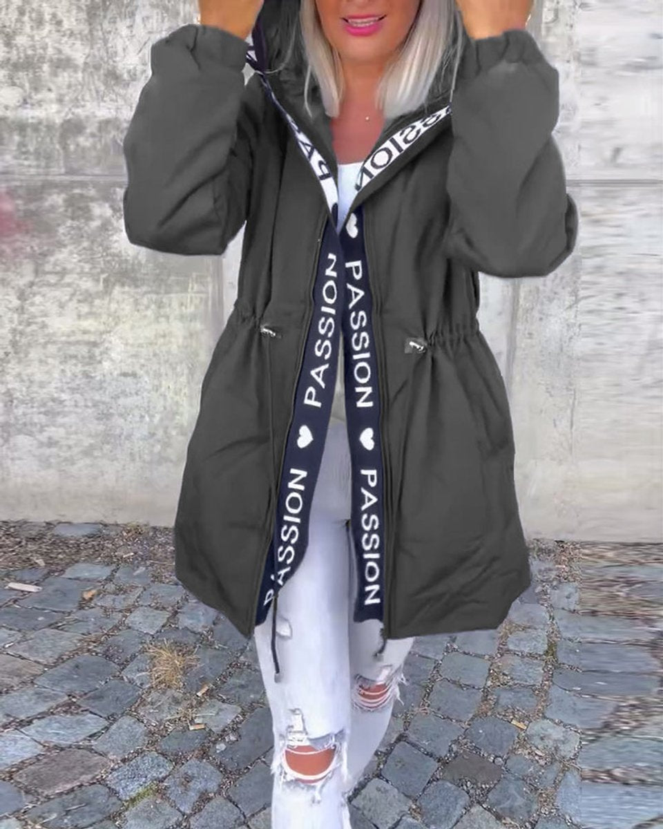 Women's Hooded Drawstring Relaxed-Fit Mid-Length Coat - Gray