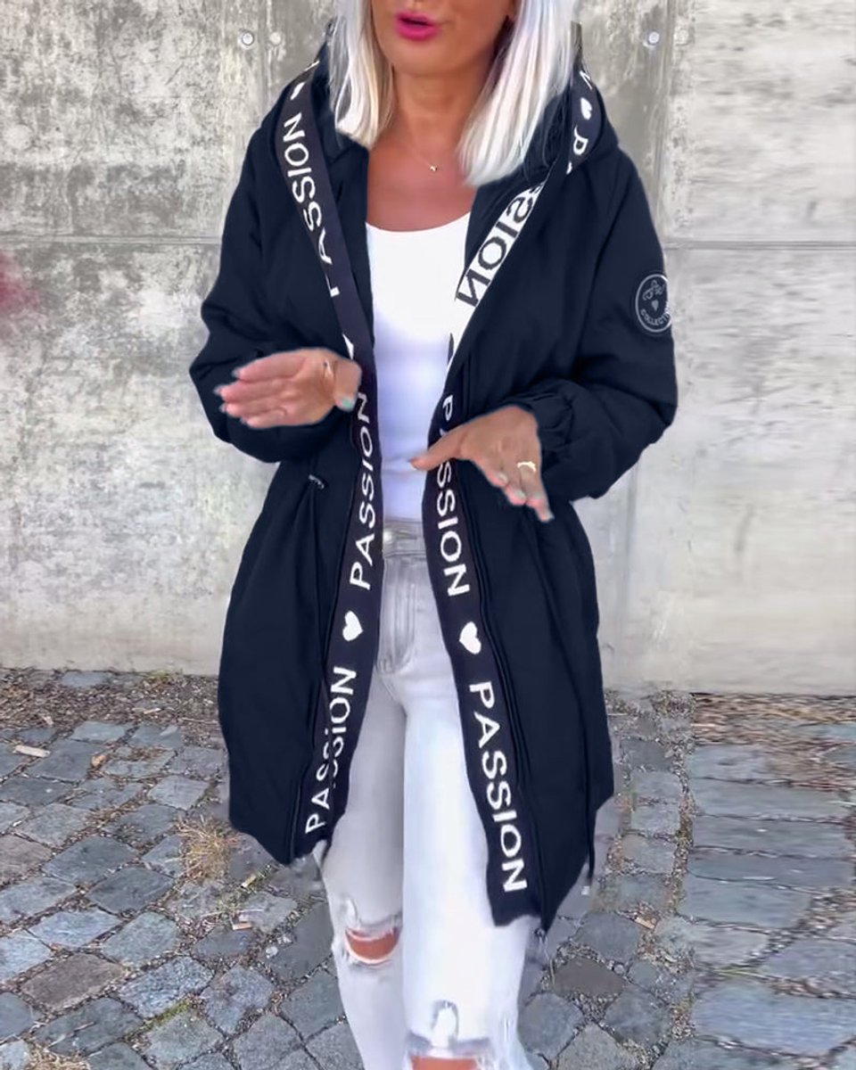 Women's Hooded Drawstring Relaxed-Fit Mid-Length Coat