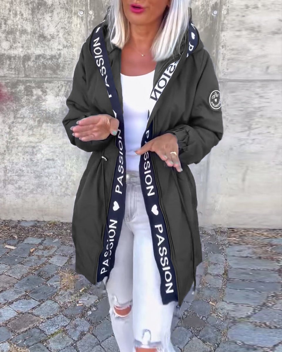 Women's Hooded Drawstring Relaxed-Fit Mid-Length Coat