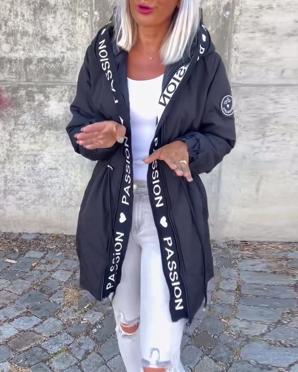 Women's Hooded Drawstring Relaxed-Fit Mid-Length Coat