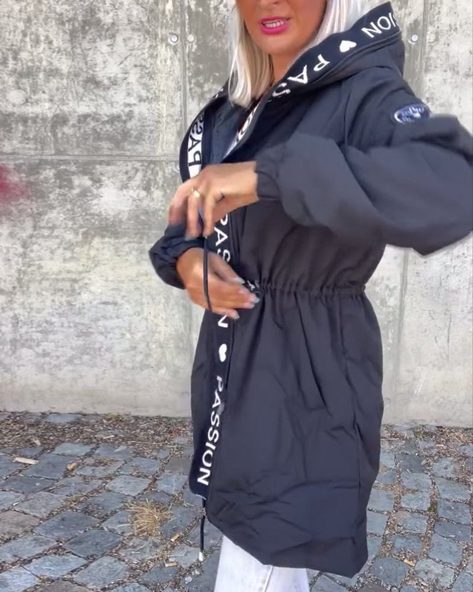 Women's Hooded Drawstring Relaxed-Fit Mid-Length Coat