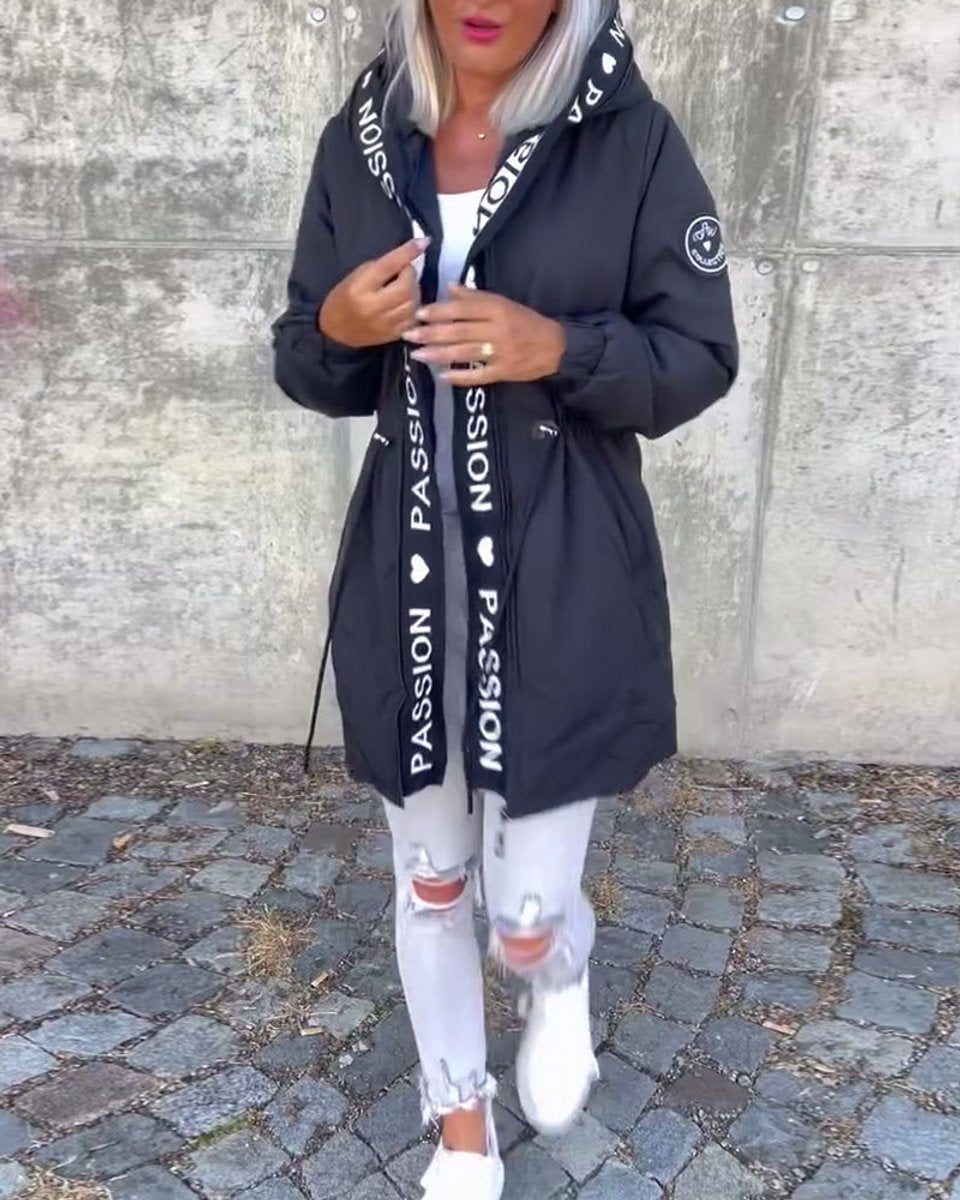 Women's Hooded Drawstring Relaxed-Fit Mid-Length Coat