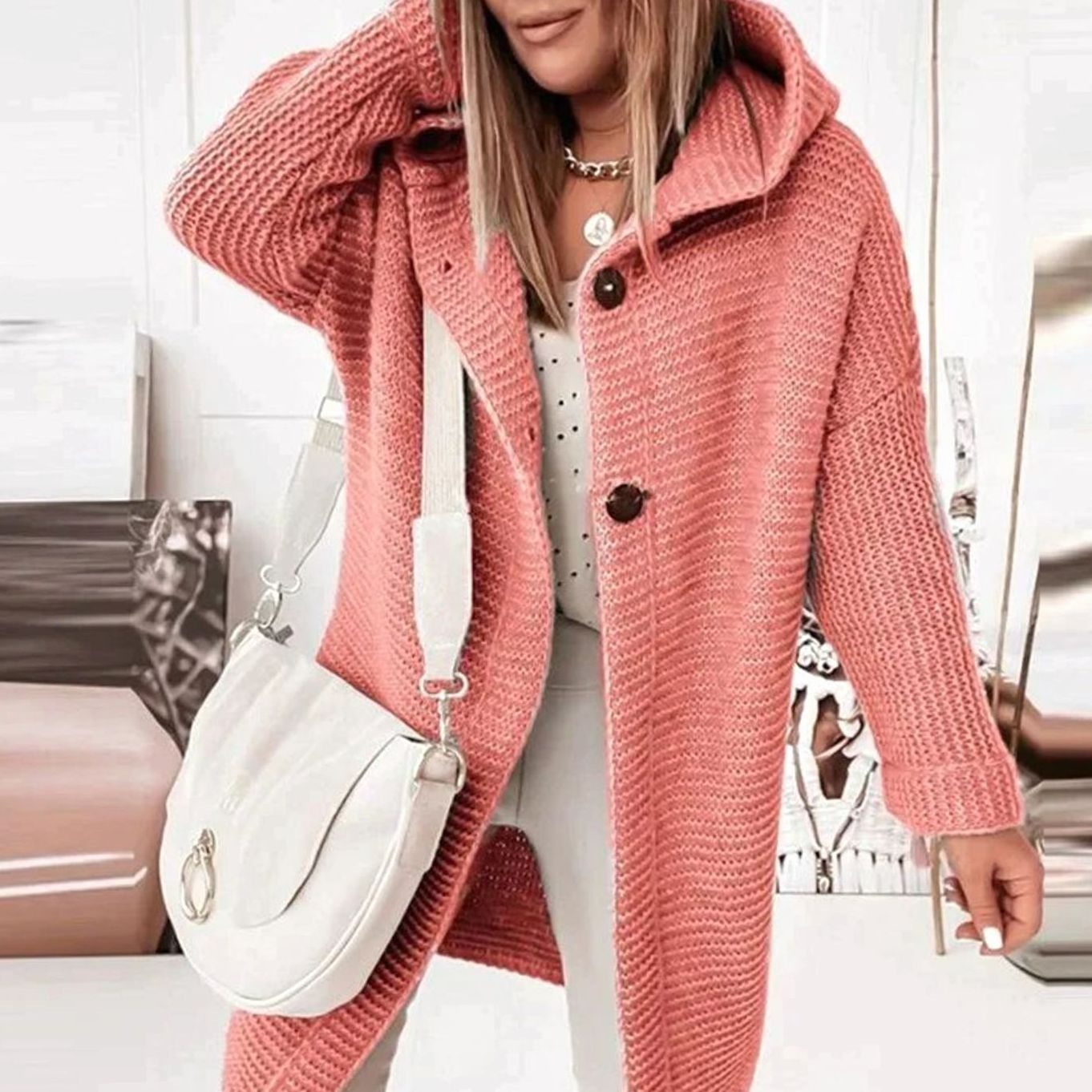 Women's Hooded Knit Relaxed-Fit Cardigan Jacket