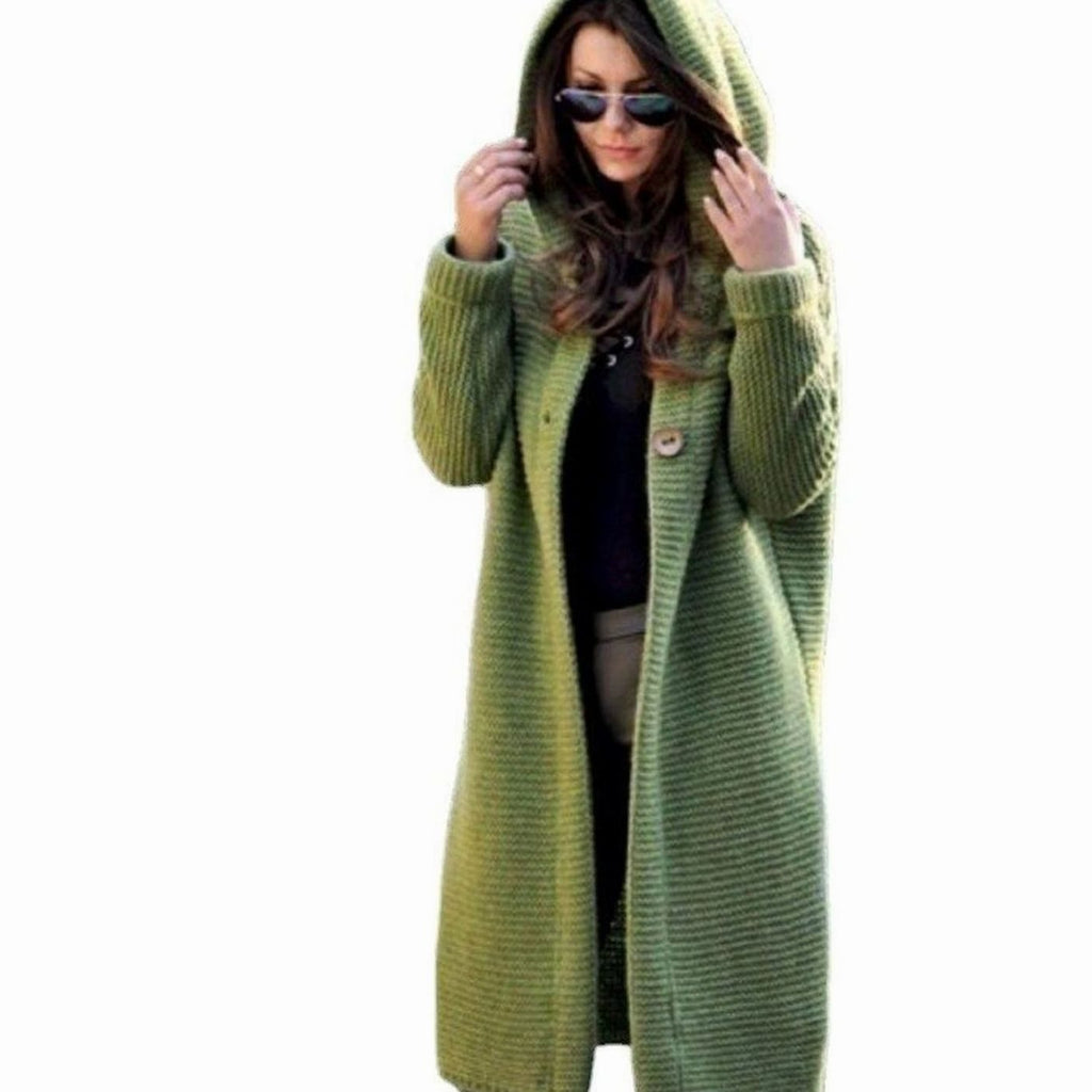 Women's Hooded Long Ribbed Knit Open-Front Maxi Cardigan