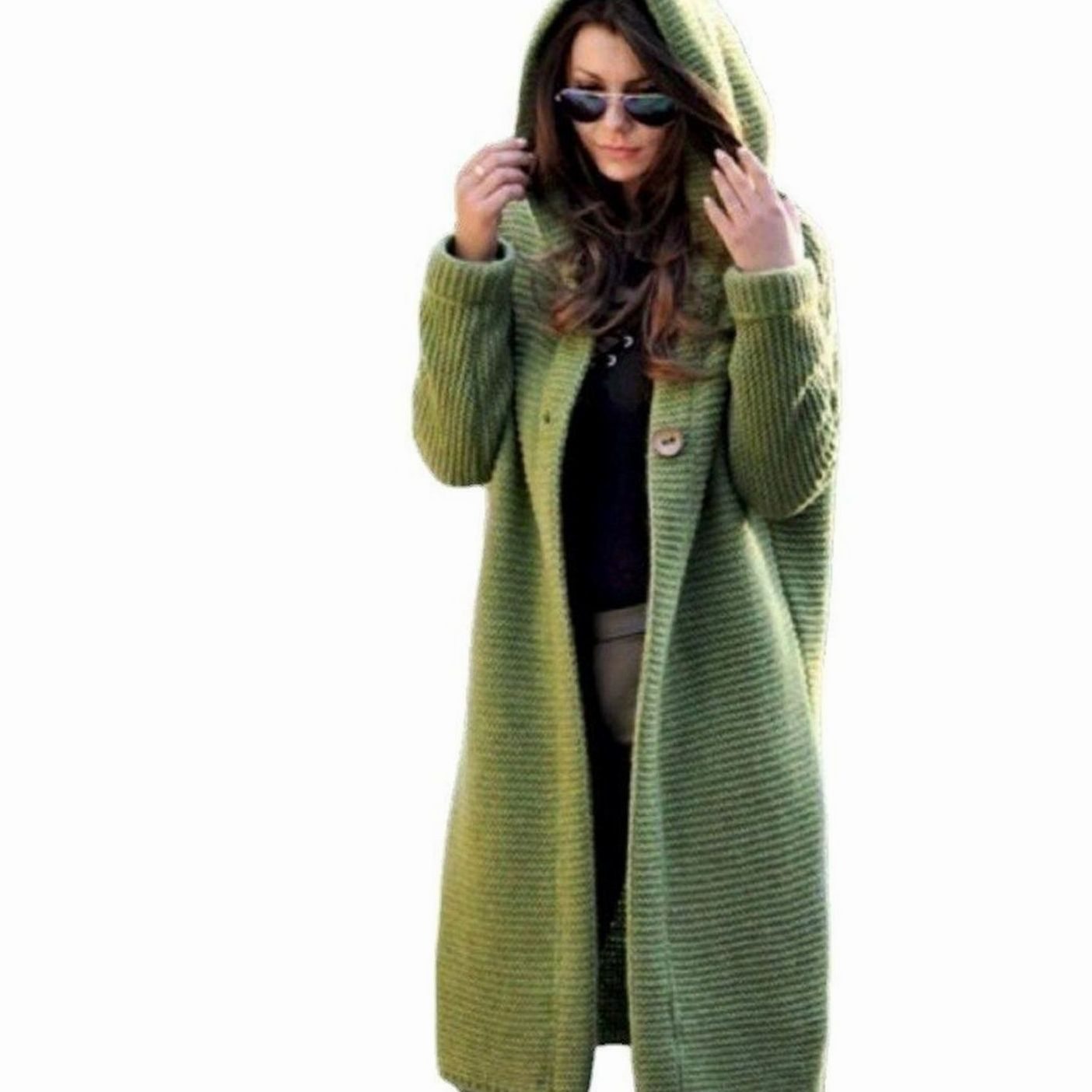 Women's Hooded Long Ribbed Knit Open-Front Maxi Cardigan