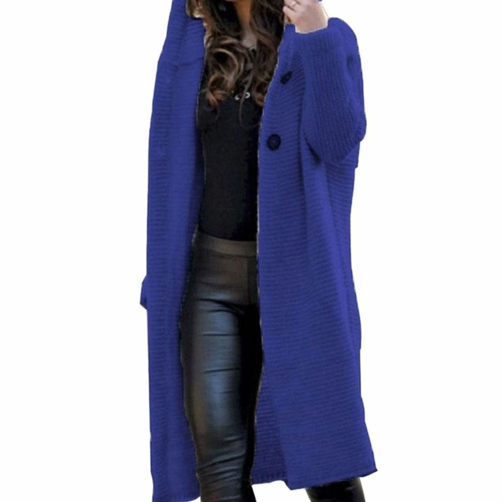 Women's Hooded Long Ribbed Knit Open-Front Maxi Cardigan