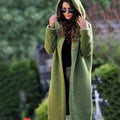 Women's Hooded Long Ribbed Knit Open-Front Maxi Cardigan - Green