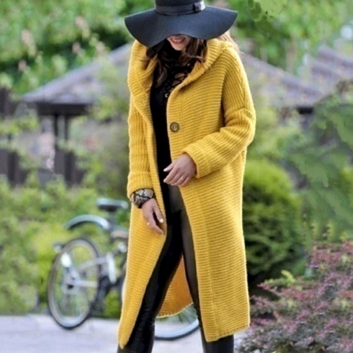 Women's Hooded Long Ribbed Knit Open-Front Maxi Cardigan - Yellow