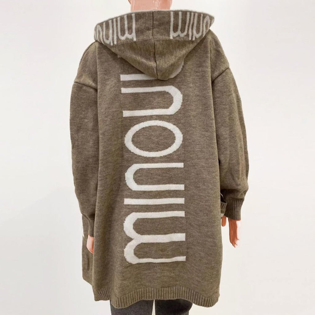 Women's Hooded Open-Front Letter-Knit Cardigan Sweater