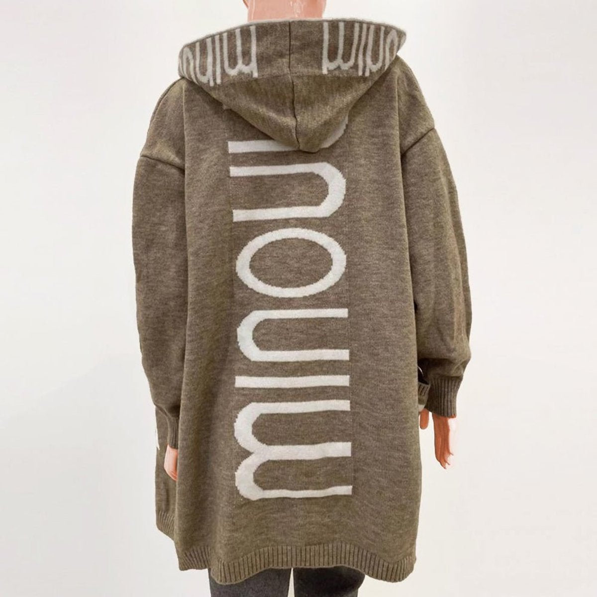 Women's Hooded Open-Front Letter-Knit Cardigan Sweater