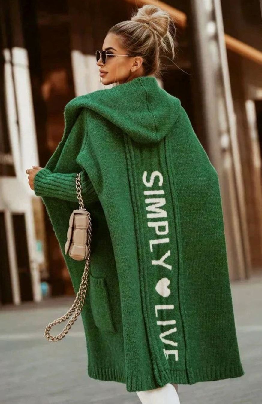 Women's Hooded Oversized Knit Cardigan Long Open Front Sweater - Green