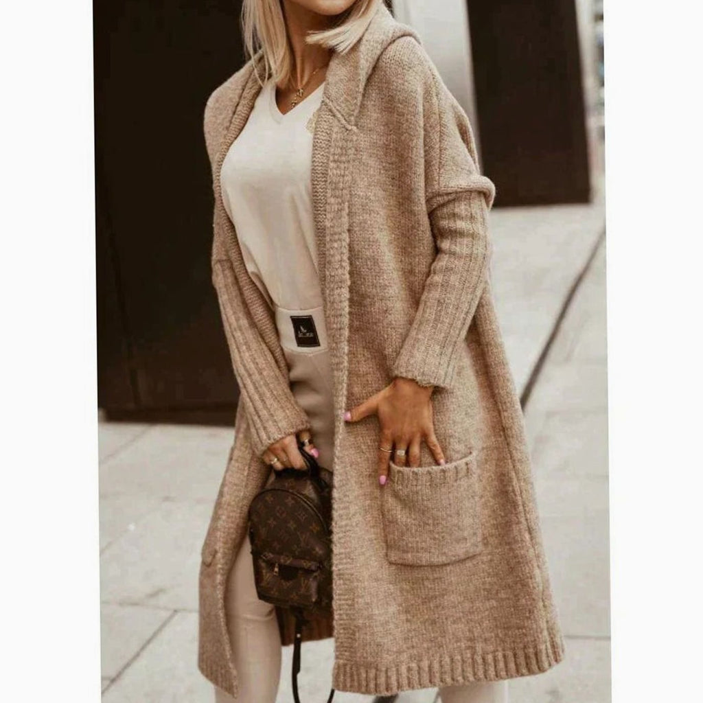 Women's Hooded Oversized Knit Cardigan Long Open Front Sweater