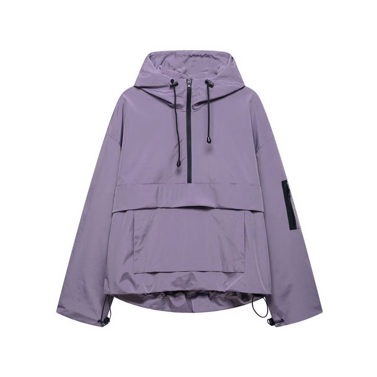 Women's Hooded Pullover Anorak Quilted Jacket Half-Zip Windproof - Purple