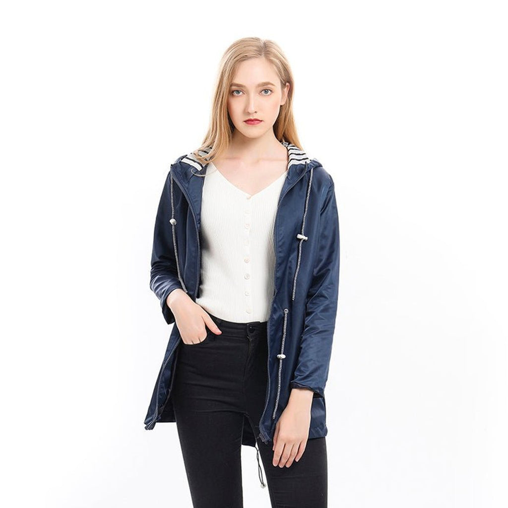 Women's Hooded Waterproof Drawstring Rain Coat